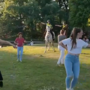 Police On Horseback Join A Social Distance Salsa Dance Class In The Park