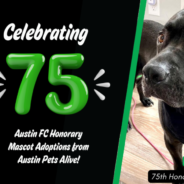 Celebrating the 75th Austin FC Honorary Mascot Adopted from Austin Pets Alive!